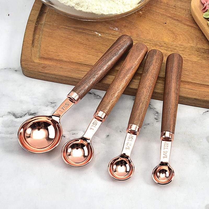 Copper Plated Stainless Steel Measuring Set Walnut Handle
