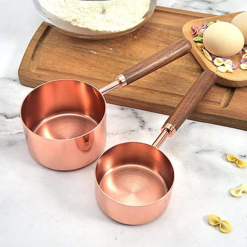 Copper Plated Stainless Steel Measuring Set Walnut Handle