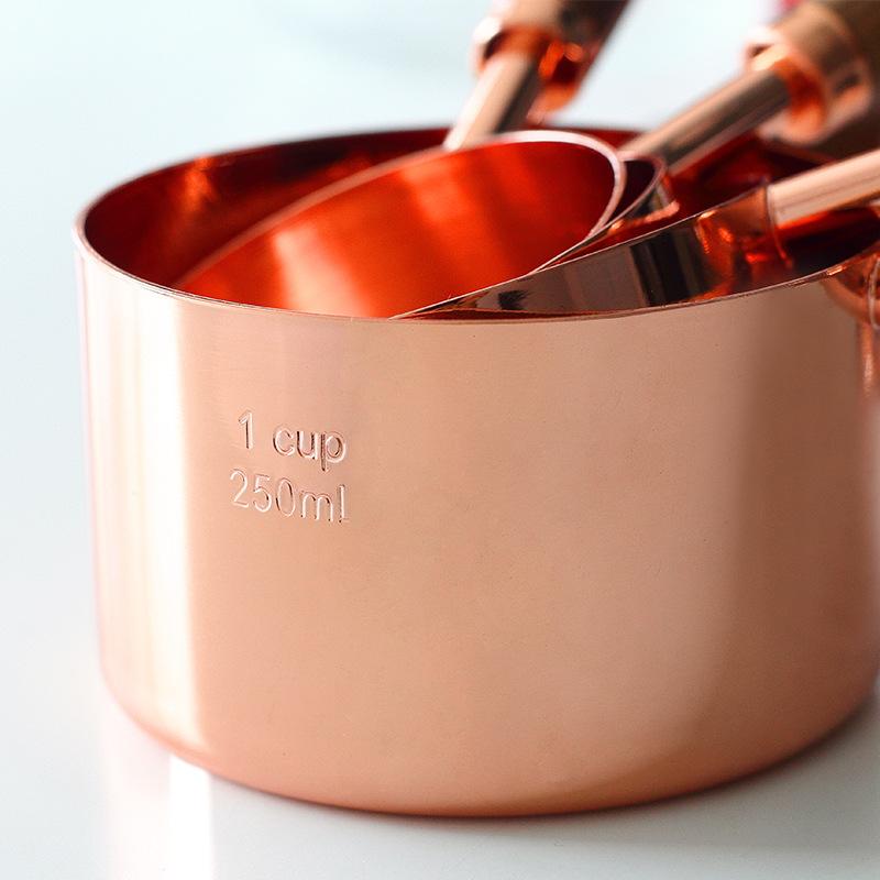 Copper Plated Stainless Steel Measuring Set Walnut Handle