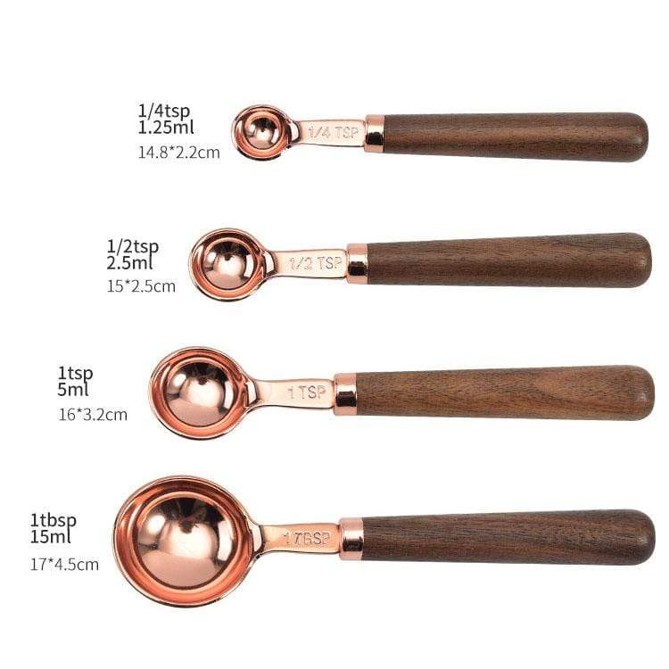 Copper Plated Stainless Steel Measuring Set Walnut Handle