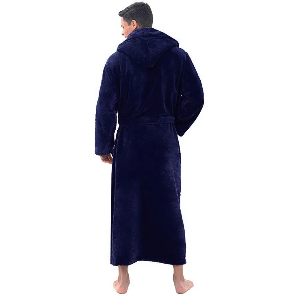 Hooded Long Bathrobe Plush Fabric with Sizes Men