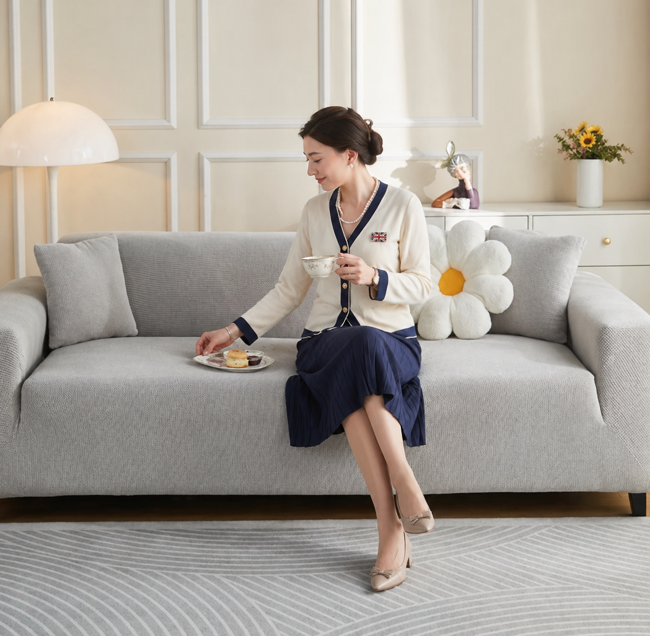 Jacquard Stretch Sofa Cover 1 to 4 Seater Light Grey