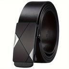 Mens Cowhide Waist Belt with Automatic Ratchet Buckle