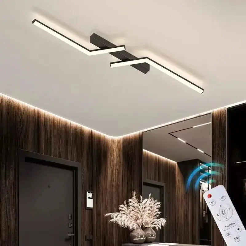 Metal Linear LED Ceiling Lamp in Black and Gold