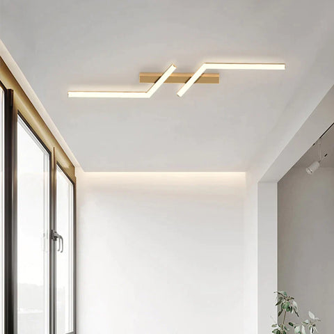 Metal Linear LED Ceiling Lamp in Black and Gold