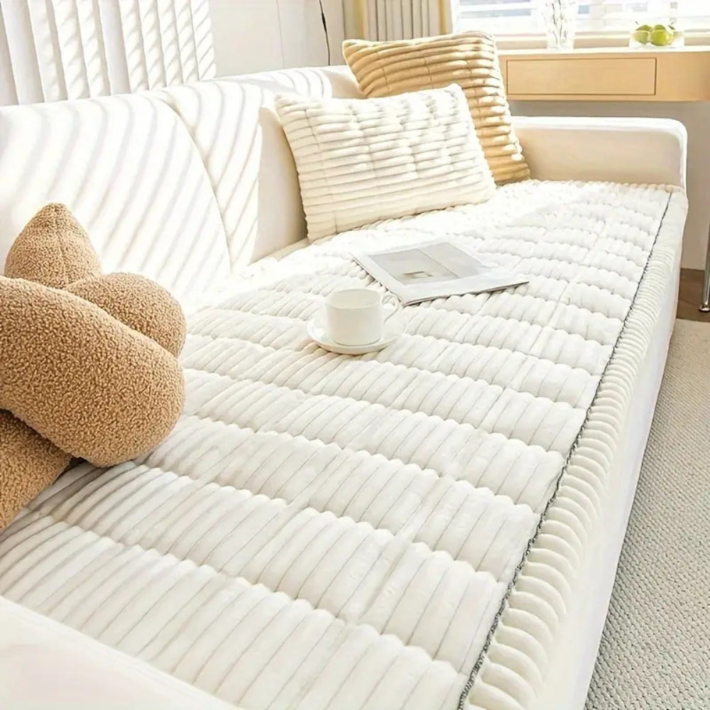 Microfiber Blend Flannel Pleated Sofa Cover Non Slip Washable