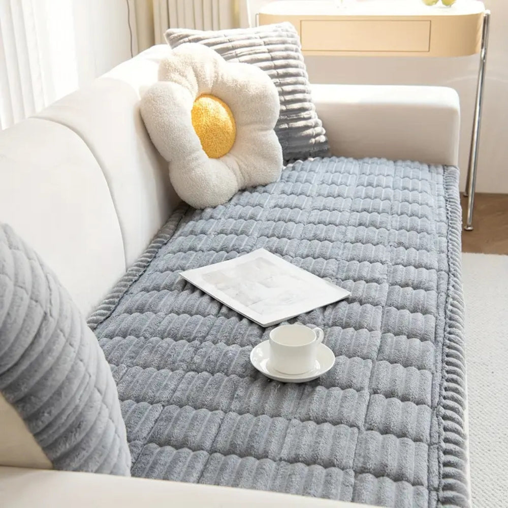 Microfiber Blend Flannel Pleated Sofa Cover Non Slip Washable