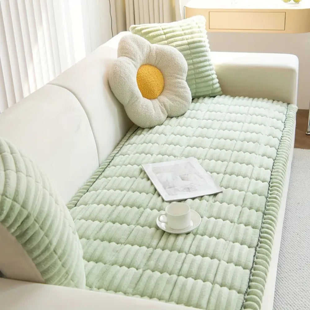 Microfiber Blend Flannel Pleated Sofa Cover Non Slip Washable