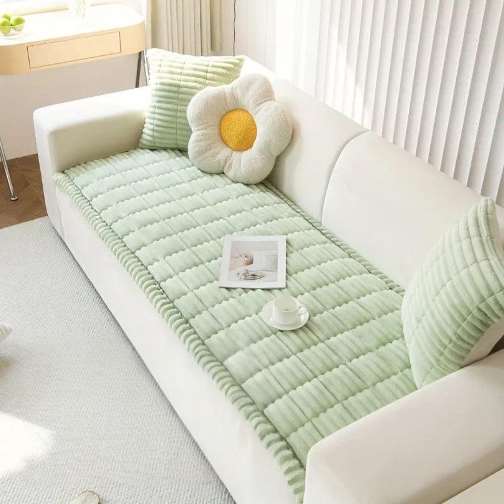 Microfiber Blend Flannel Pleated Sofa Cover Non Slip Washable