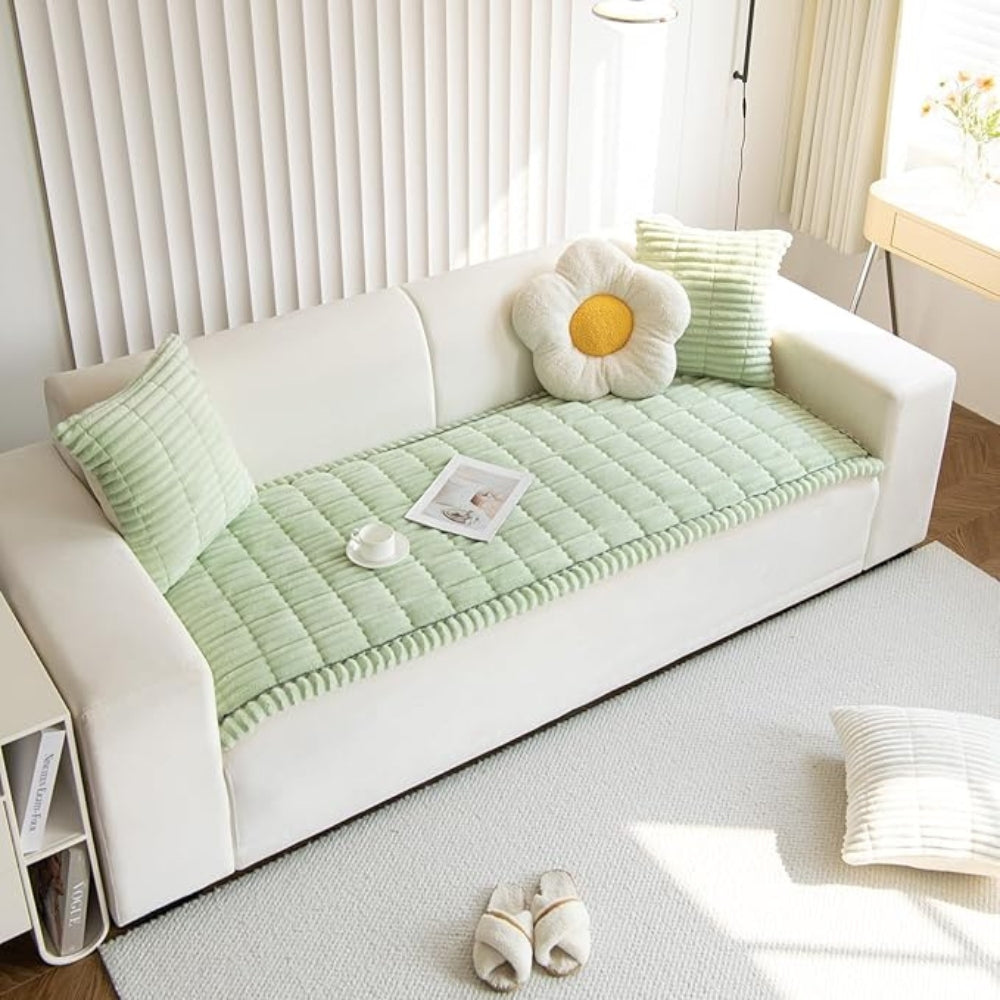 Microfiber Blend Flannel Pleated Sofa Cover Non Slip Washable