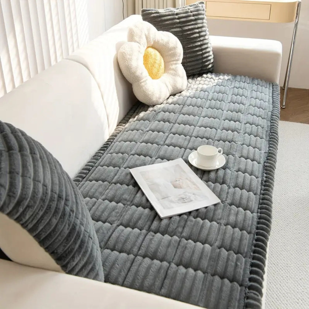 Microfiber Blend Flannel Pleated Sofa Cover Non Slip Washable