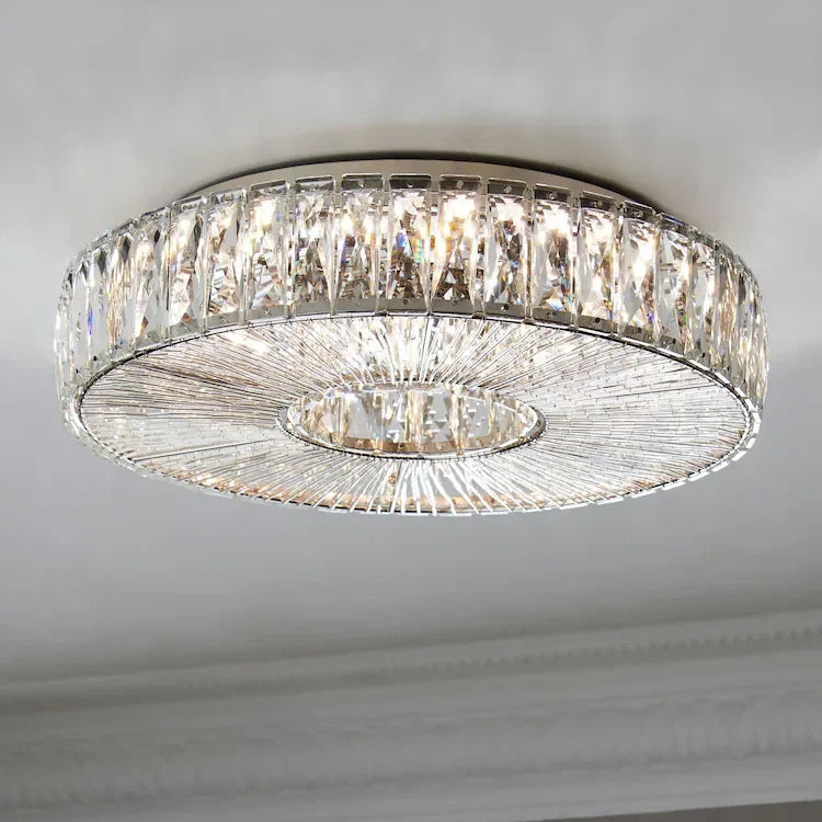 Round Glass Flush Ceiling Light with Dimmable LED Source
