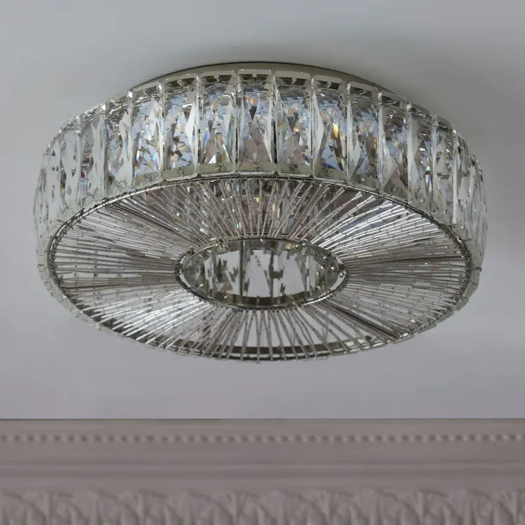 Round Glass Flush Ceiling Light with Dimmable LED Source