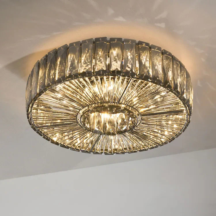 Round Glass Flush Ceiling Light with Dimmable LED Source