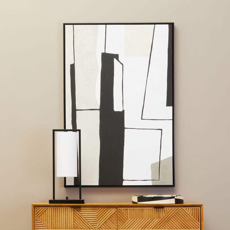 Monochrome Abstract Wall Art with Grey Tones and Frame