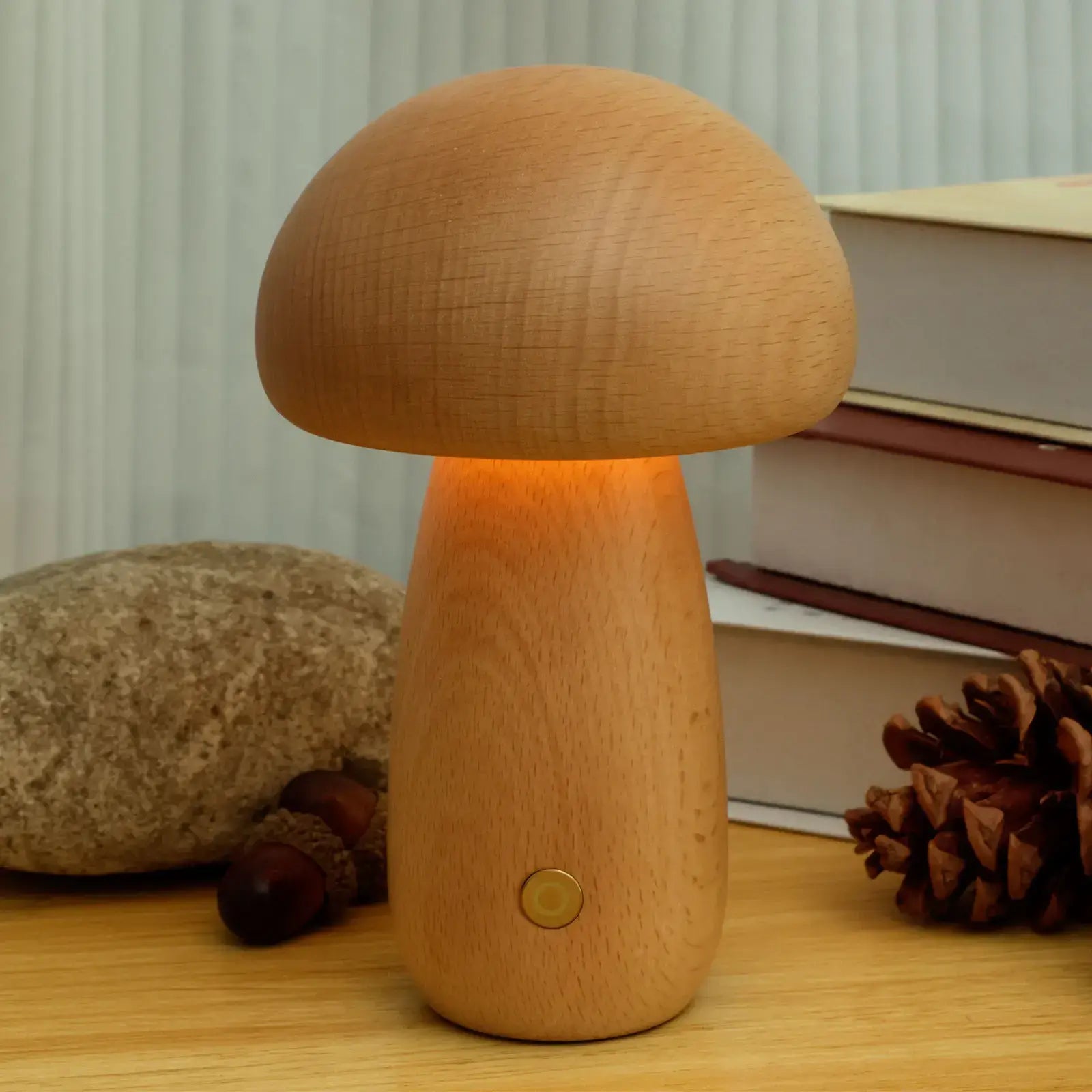 Mushroom LED Night Light with Wood ABS Rechargeable Battery