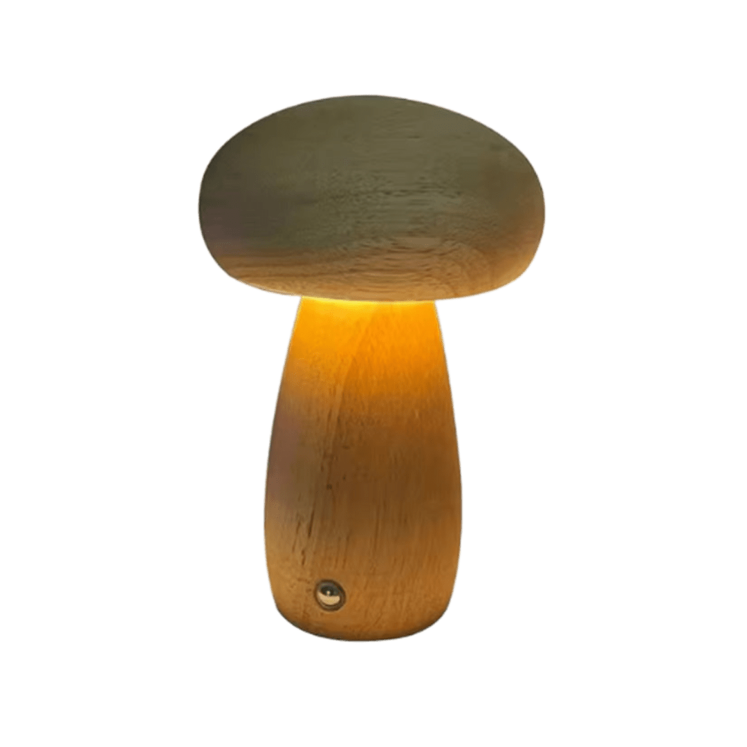 Mushroom LED Night Light with Wood ABS Rechargeable Battery