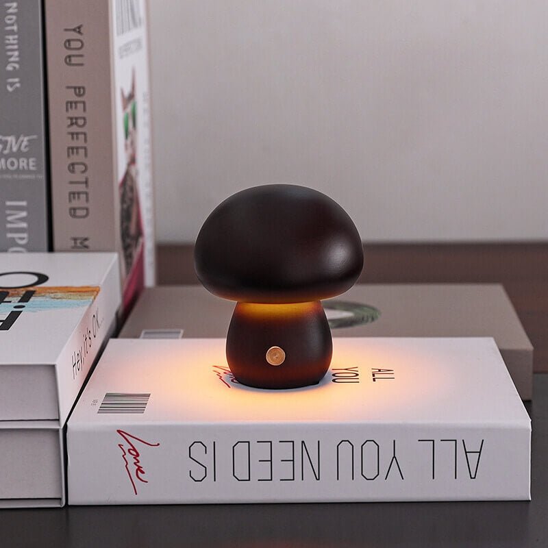 Mushroom LED Night Light with Wood ABS Rechargeable Battery