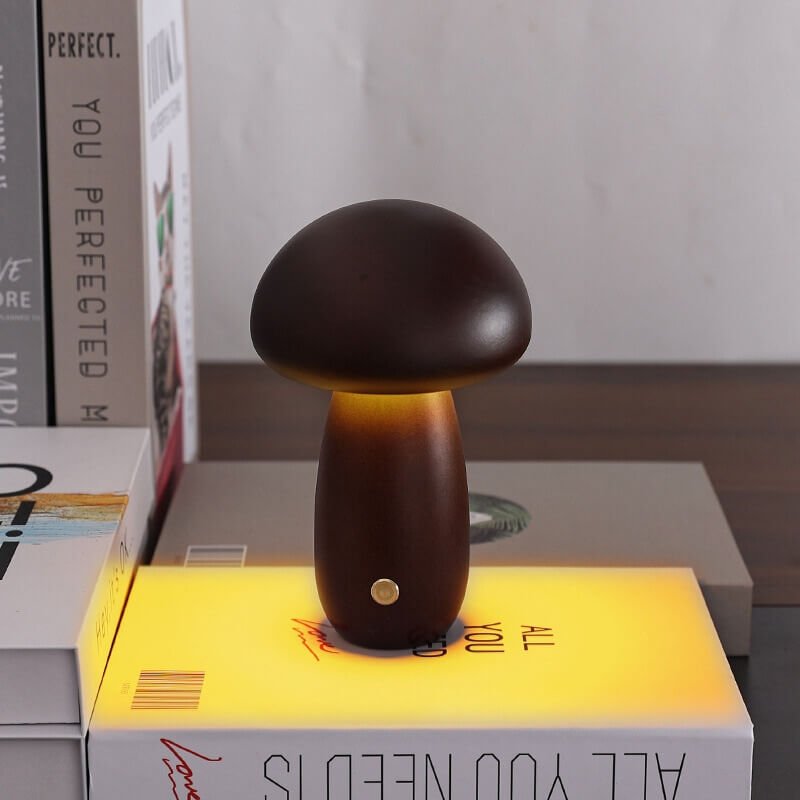 Mushroom LED Night Light with Wood ABS Rechargeable Battery
