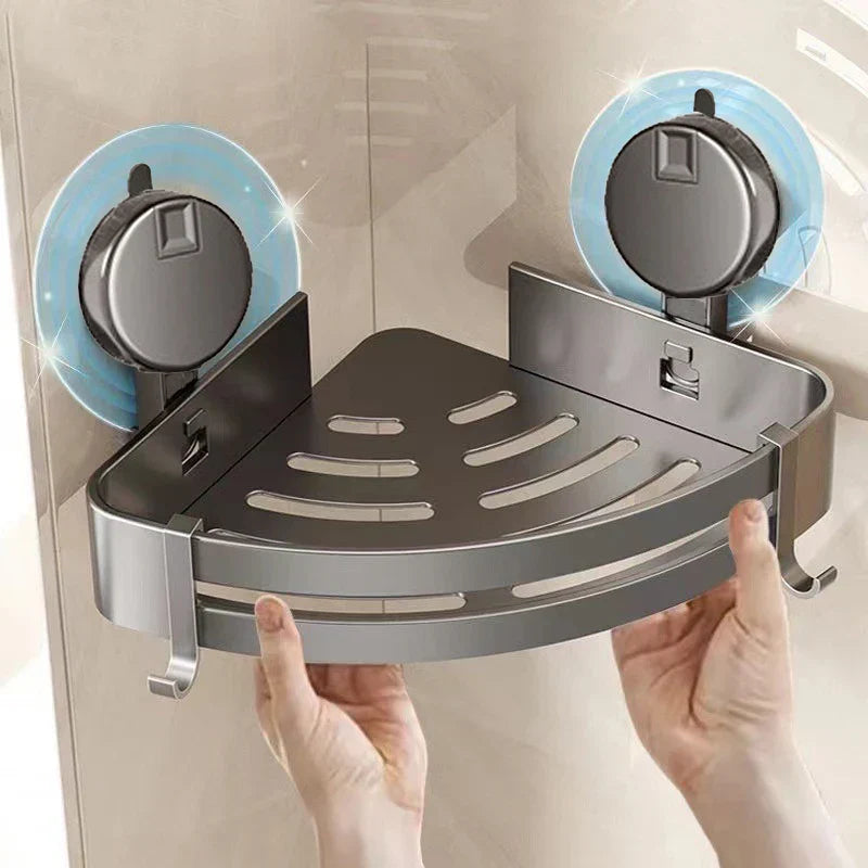 No Drill Suction Corner Bathroom Organizer Storage Shelf