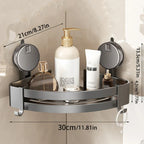 No Drill Suction Corner Bathroom Organizer Storage Shelf
