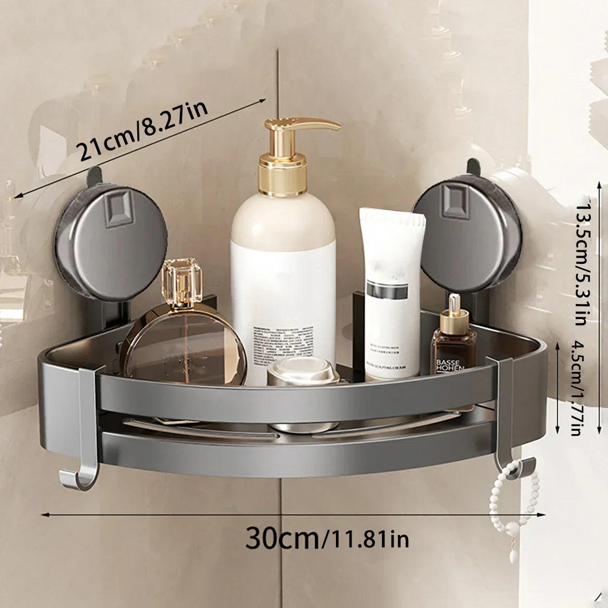 No Drill Suction Corner Bathroom Organizer Storage Shelf