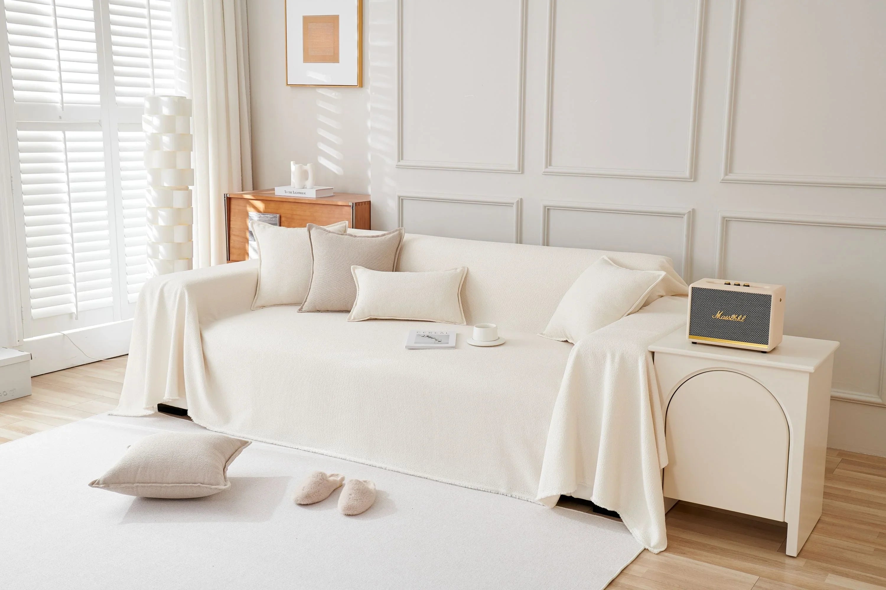 Off White Sofa Throw Machine Washable Fabric Cover