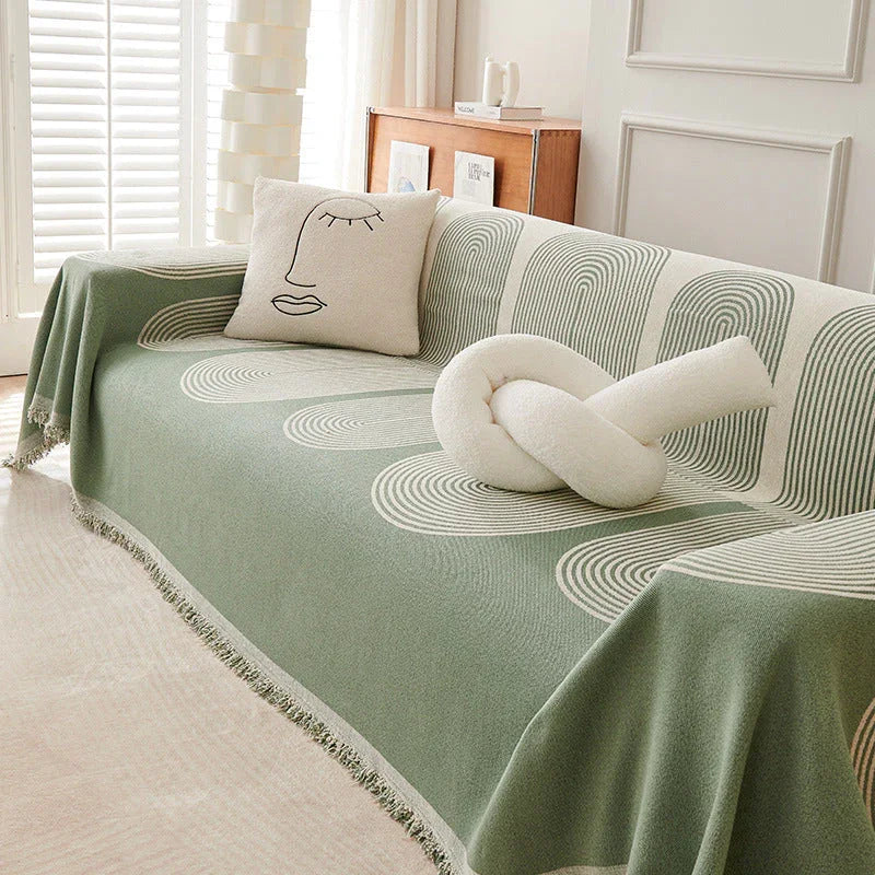 Pistachio Green Chenille Sofa Throw Tassels Home Textile