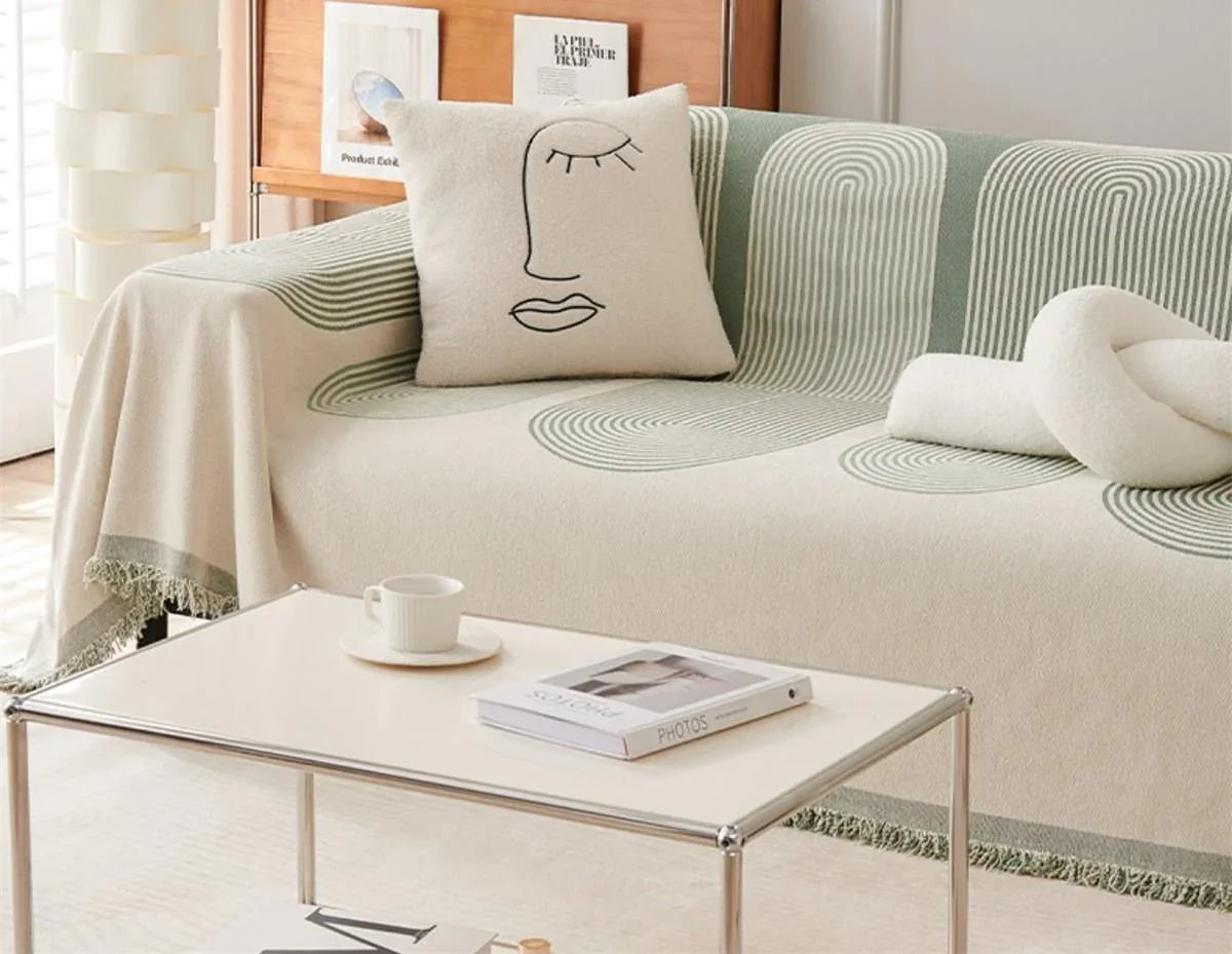 Pistachio Green Chenille Sofa Throw Tassels Home Textile
