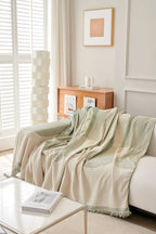 Pistachio Green Chenille Sofa Throw Tassels Home Textile