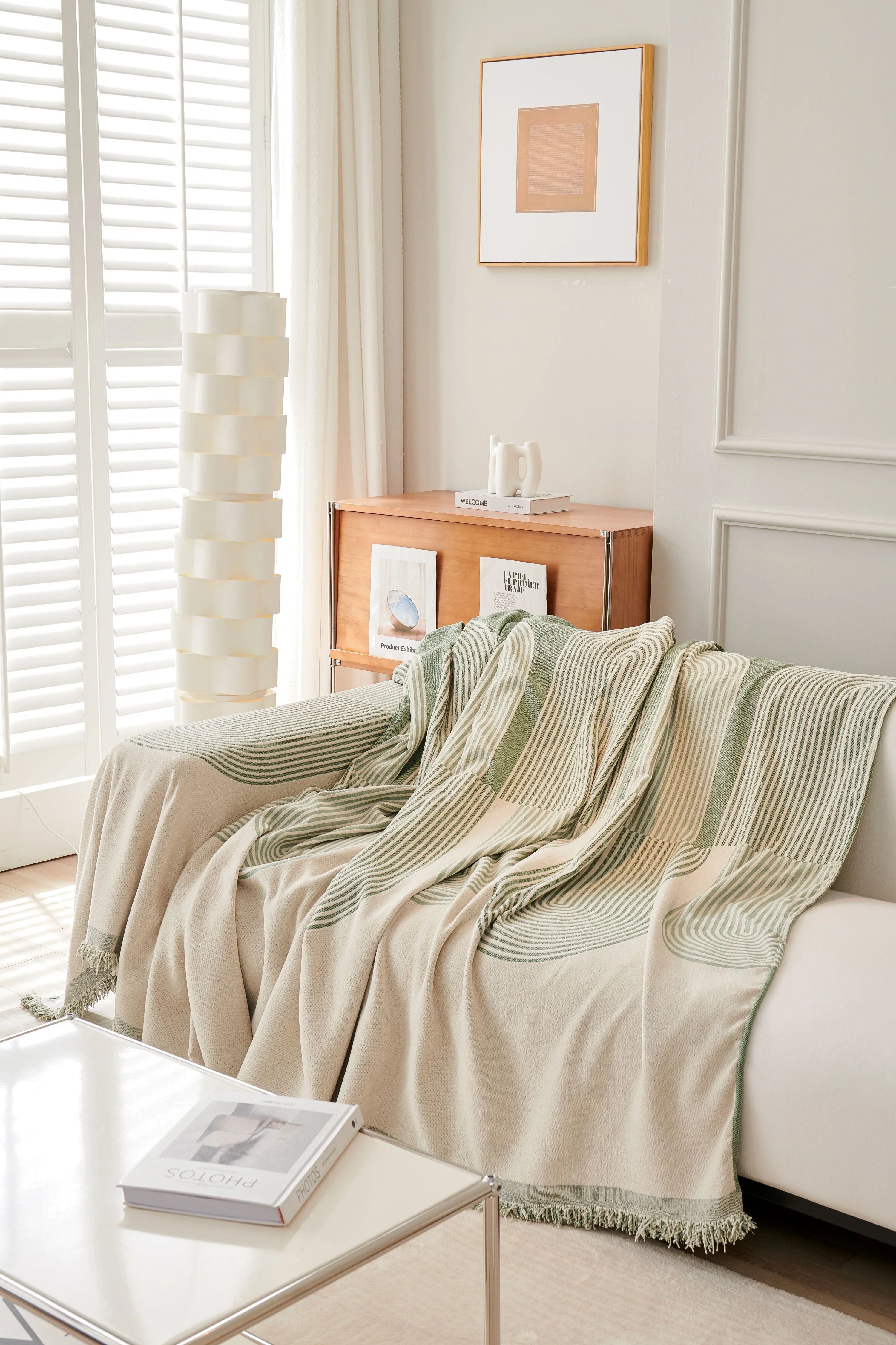 Pistachio Green Chenille Sofa Throw Tassels Home Textile
