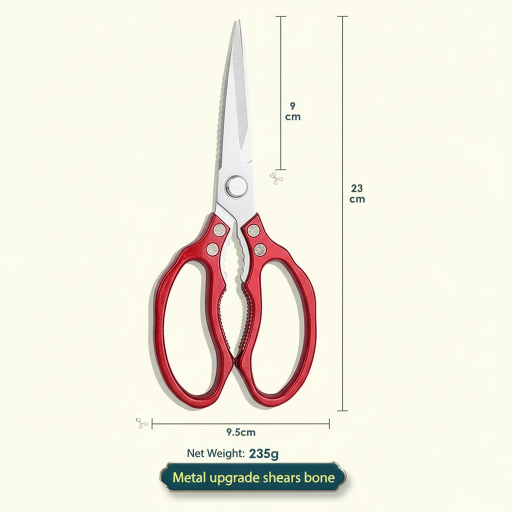 Red Kitchen Scissors with Stainless Steel Blade and Aluminium Grip
