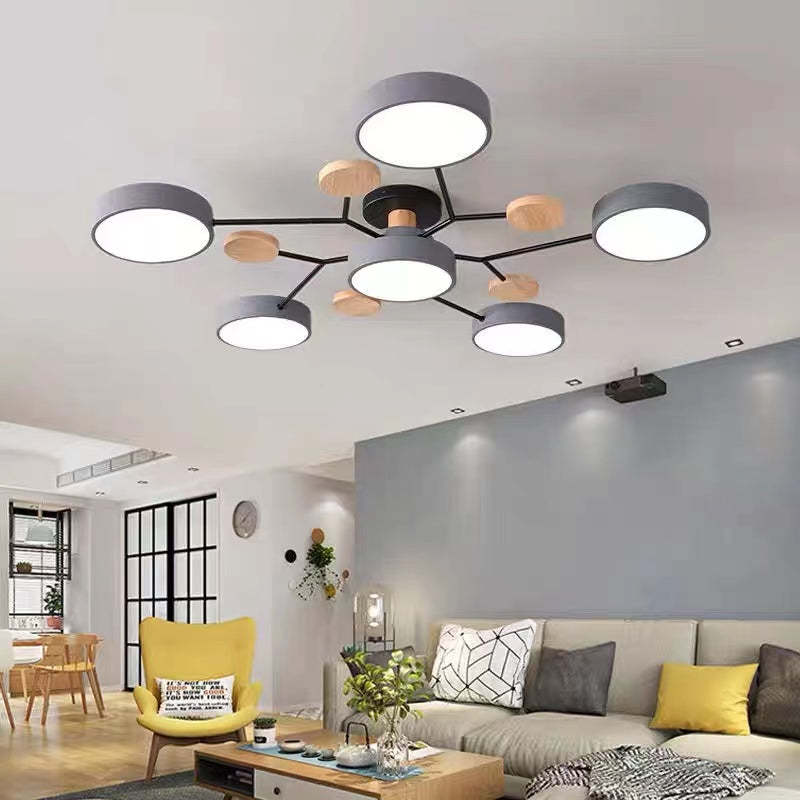 Round LED Ceiling Light with Acrylic Shade and Wood Metal Base