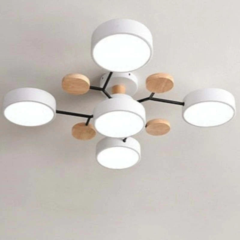 Round LED Ceiling Light with Acrylic Shade and Wood Metal Base