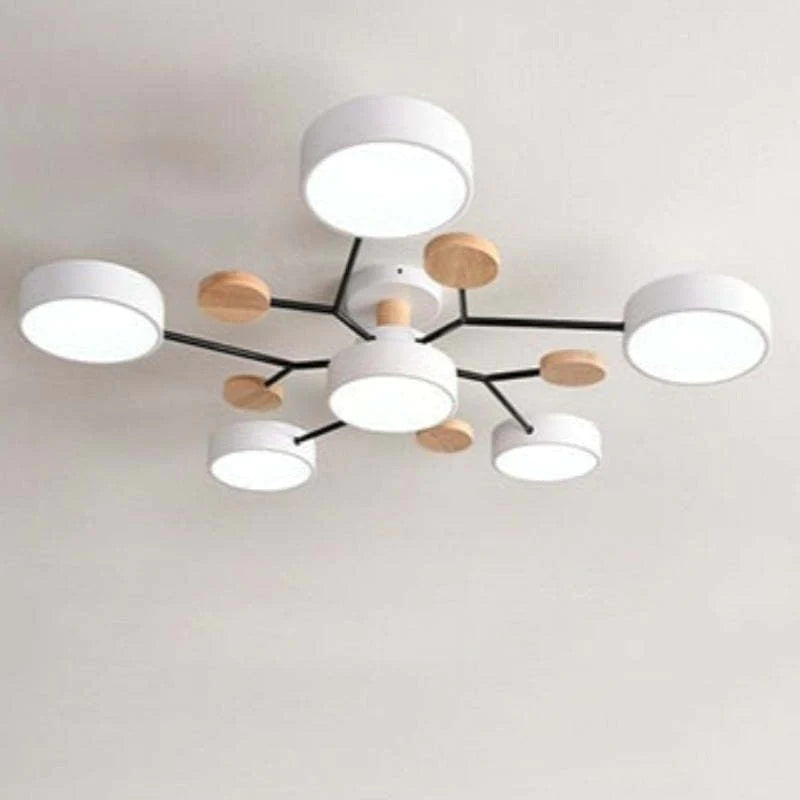 Round LED Ceiling Light with Acrylic Shade and Wood Metal Base