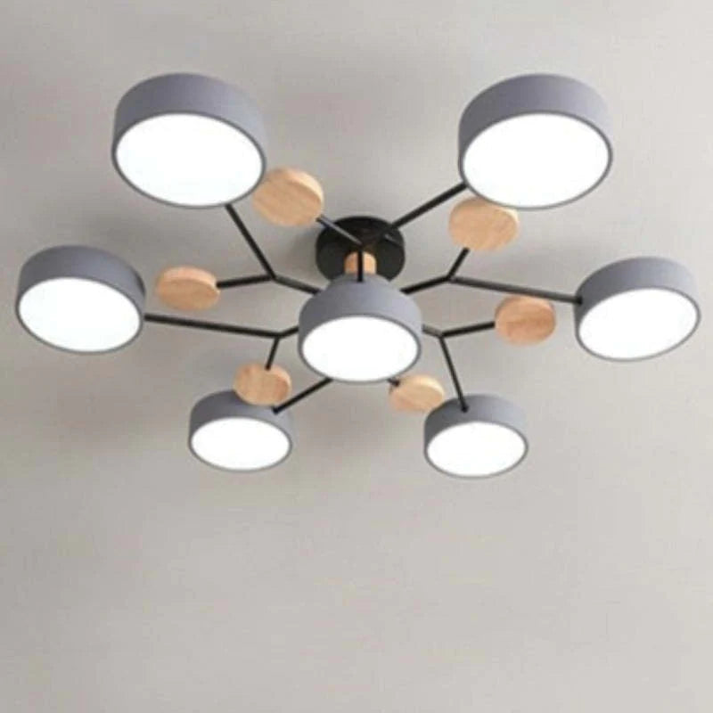 Round LED Ceiling Light with Acrylic Shade and Wood Metal Base