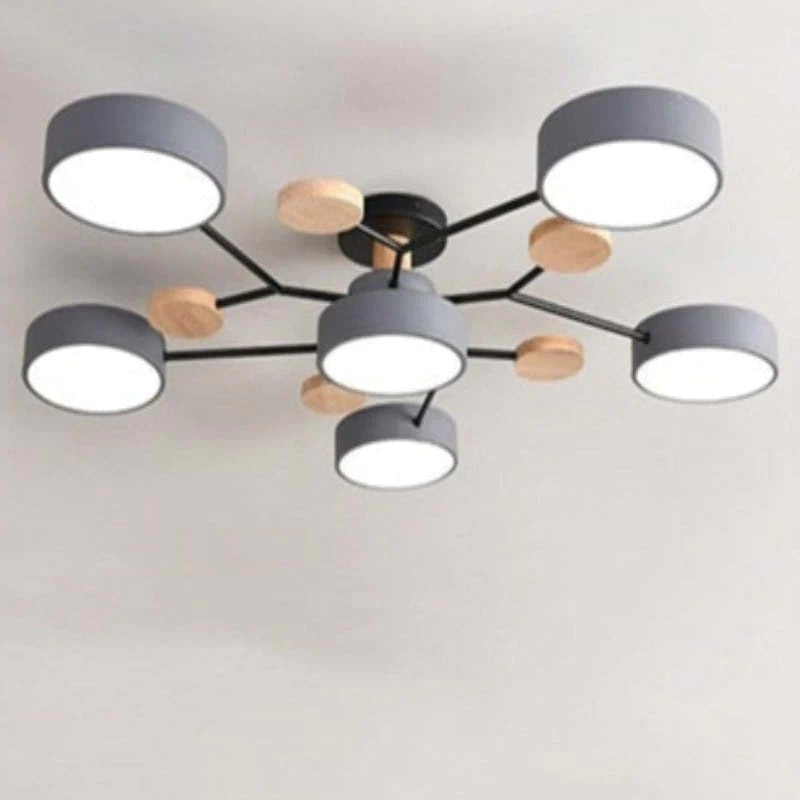 Round LED Ceiling Light with Acrylic Shade and Wood Metal Base
