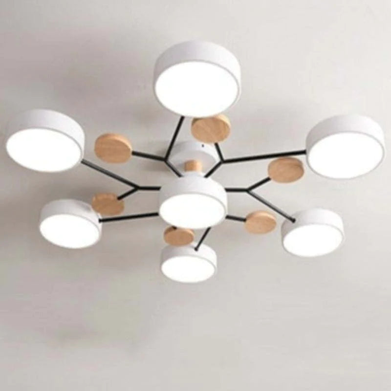 Round LED Ceiling Light with Acrylic Shade and Wood Metal Base