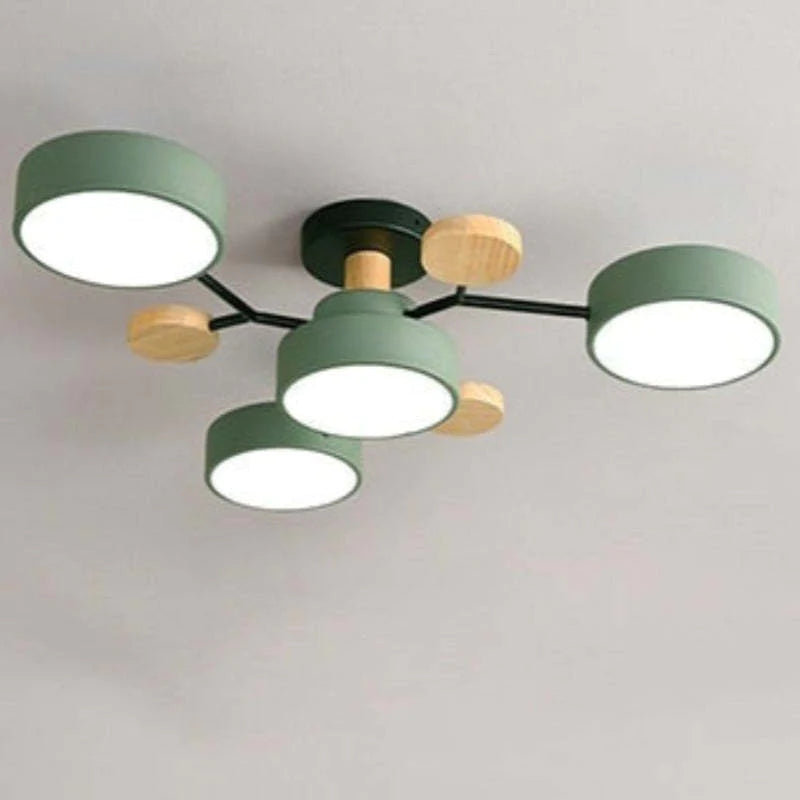 Round LED Ceiling Light with Acrylic Shade and Wood Metal Base