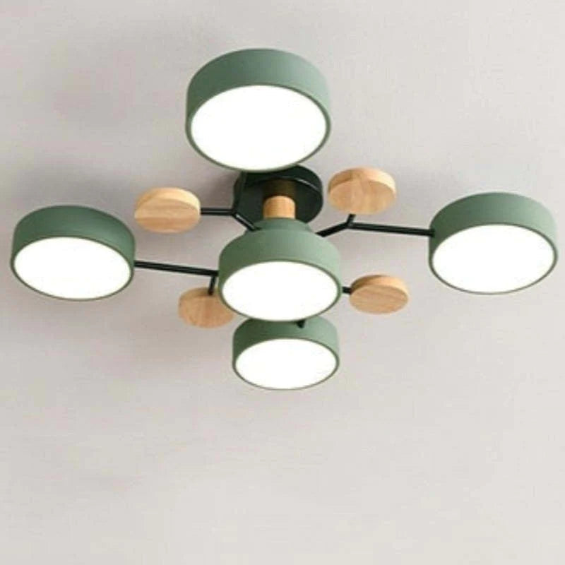 Round LED Ceiling Light with Acrylic Shade and Wood Metal Base