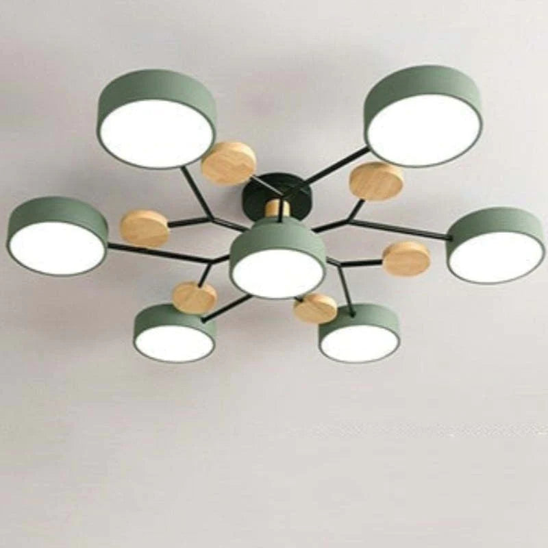 Round LED Ceiling Light with Acrylic Shade and Wood Metal Base