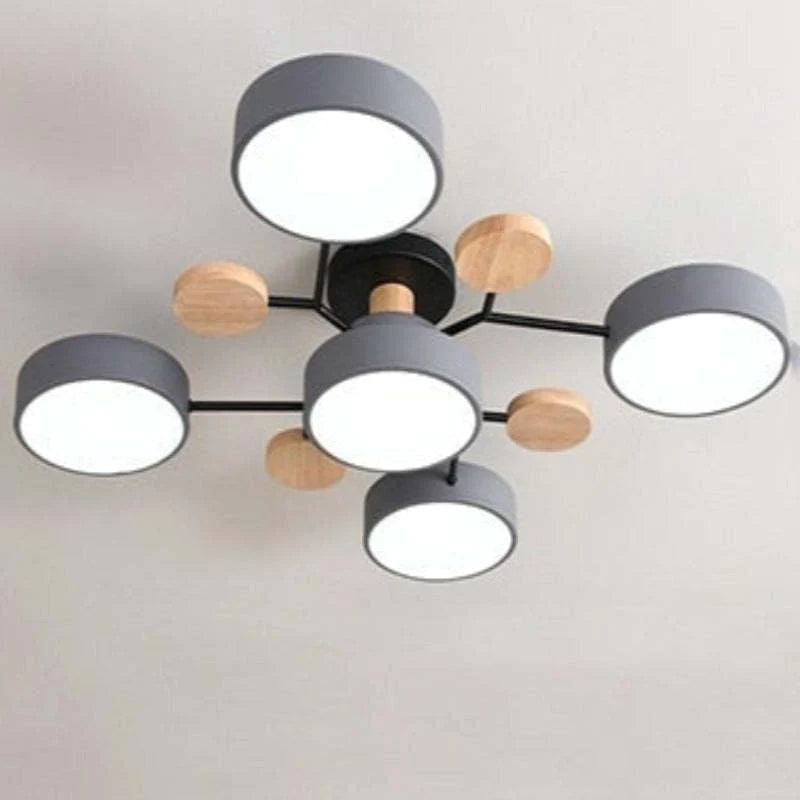 Round LED Ceiling Light with Acrylic Shade and Wood Metal Base