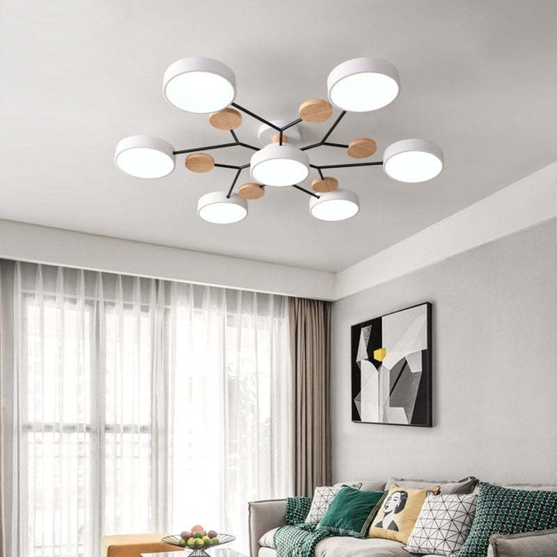 Round LED Ceiling Light with Acrylic Shade and Wood Metal Base