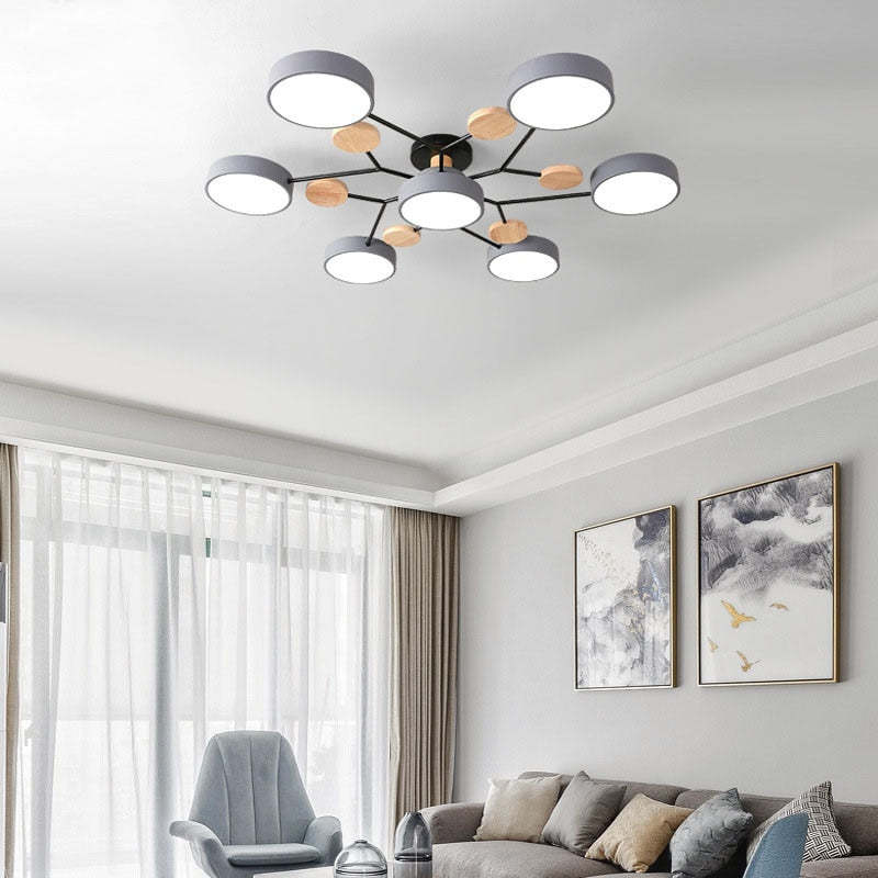 Round LED Ceiling Light with Acrylic Shade and Wood Metal Base