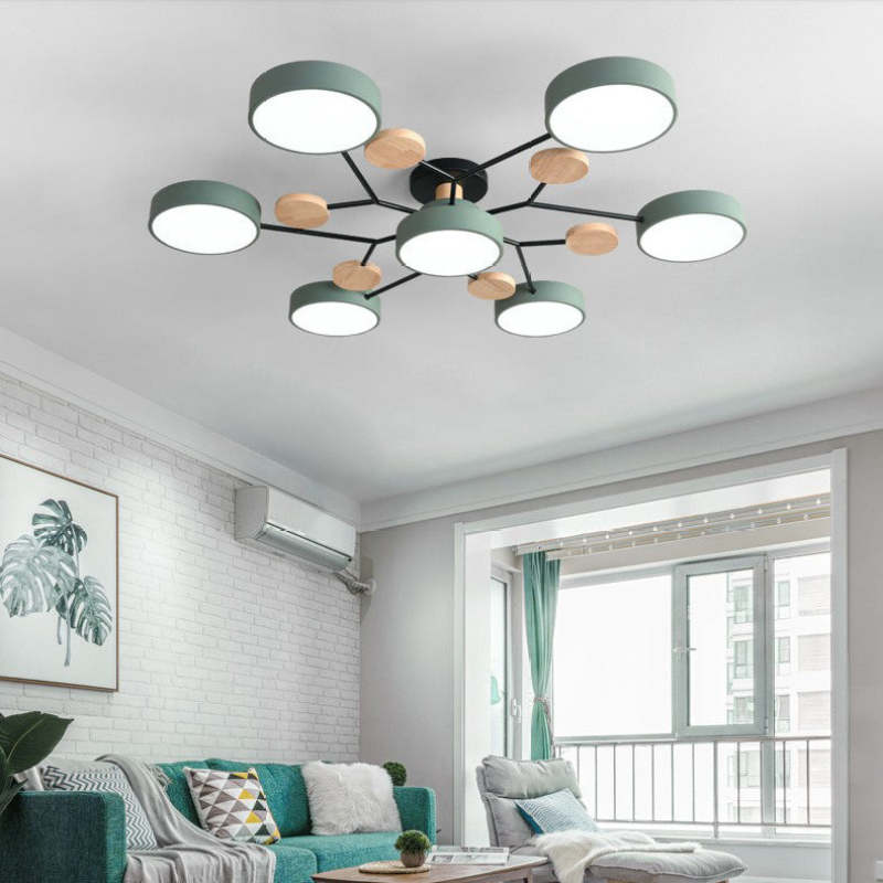 Round LED Ceiling Light with Acrylic Shade and Wood Metal Base