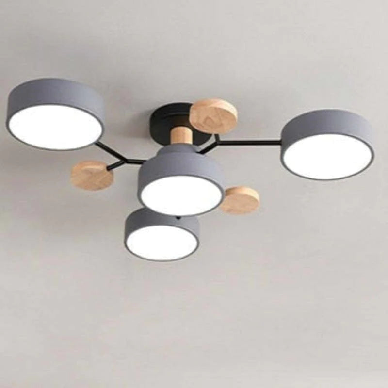 Round LED Ceiling Light with Acrylic Shade and Wood Metal Base