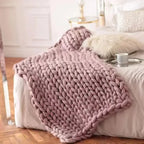 Chunky Knit Wool Throw Blanket Couch Bedding Interior Spaces