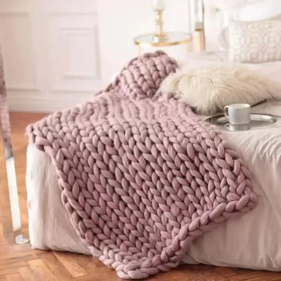 Chunky Knit Wool Throw Blanket Couch Bedding Interior Spaces