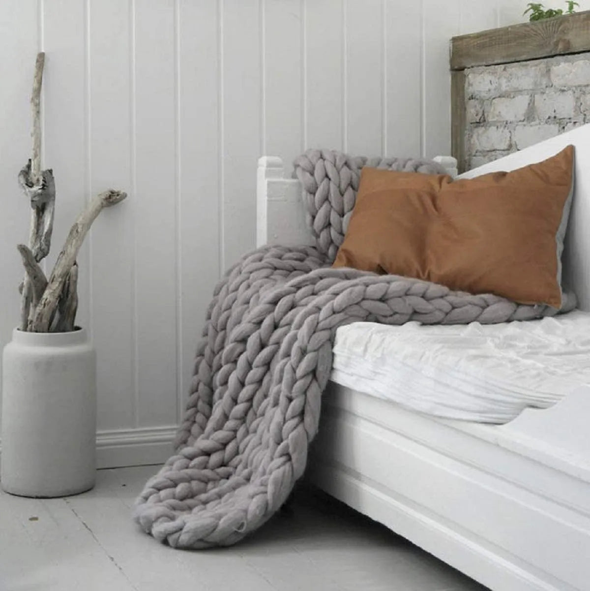 Chunky Knit Wool Throw Blanket Couch Bedding Interior Spaces