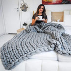 Chunky Knit Wool Throw Blanket Couch Bedding Interior Spaces